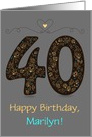 40th Birthday Card. Floral Artistic Number. Custom text and name front card