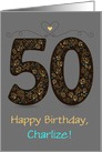 50th Birthday Card. Floral Artistic Number. Custom text and name front card
