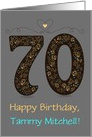 70th Birthday Card. Floral Artistic Number. Custom text and name front card