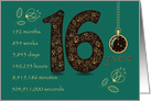 16th Golden Birthday Card. Floral Number 16. Time counting card