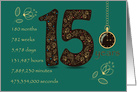15th Golden Birthday Card. Floral Number 15. Time counting card