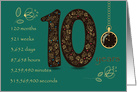 10th Golden Birthday Card. Floral Number 10. Time counting card