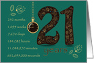 21st Golden Birthday Card. Floral Number 21. Time counting card