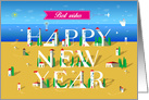 Happy New Year. Best Wishes. Summer Beach. Plane in the Sky card