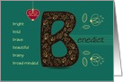 Name Day of Benedict. Custom Name. Artistic Letter B and Gold Flowers card