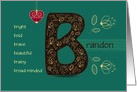 Any occasion for Custom Name. Artistic Letter B and Golden Flowers card