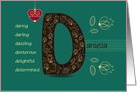 Birthday Card for Custom Name. Letter D and Golden Color Flowers card