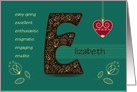 Birthday Card for Custom Name. Letter E and Golden Color Flowers card