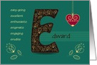 Name Day of Edward. Artistic Letter E and Golden Color Flowers card