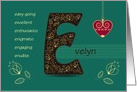 Any occasion for Custom Name. Letter E and Golden Color Flowers card