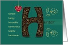 Any occasion for Custom Name. Letter H and Golden Color Flowers card