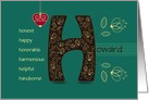 Name Day of Howard. Letter H and Golden Color Flowers card