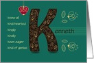 Birthday Card for Custom Name. Letter K and Golden Color Flowers card