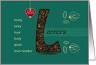 Name Day of Leonora. Letter L and Golden Color Flowers card