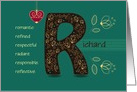 Any occassion for Custom Name. Letter R and Golden Color Flowers card