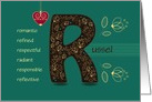 Birthday Card for Custom Name. Letter R and Golden Color Flowers card