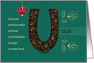 Name Day of Custom Name. Letter U and Golden Color Flowers card