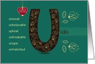 Birthday Card for Custom Name. Letter U and Golden Color Flowers card