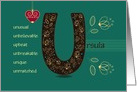 Any Occassion for Custom Name. Letter U and Golden Color Flowers card
