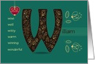 Name Day of Custom Name. Letter W and Golden Color Flowers card