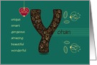Any Occassion for Custom Name. Letter Y and Golden Color Flowers card