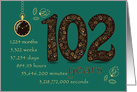 102nd Company Anniversary. 102 years break down into months, days,etc. card