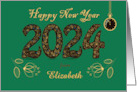Happy New Year 2024 Golden Flowers and Watch Custom Name card