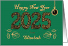 Happy New Year 2025 Golden Flowers and Watch Custom Name card