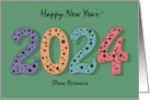 Gothic Happy New Year 2024 Numerals with Black Stars Custom text card