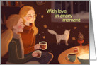 A Magical Evening Together Two Girls and Cat card