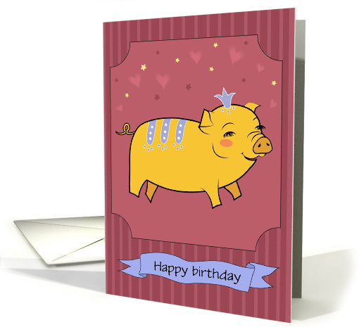 Cute Yellow Pig with Blue Decor and Crown card (1429186)