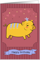 Cute Yellow Pig with Blue Decor and Crown card