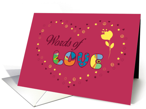 Words of love. Unusual colorful font and yellow flower card (1430308)