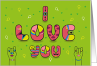 I love you. Card for gay women. Two female hands and gender symbols card