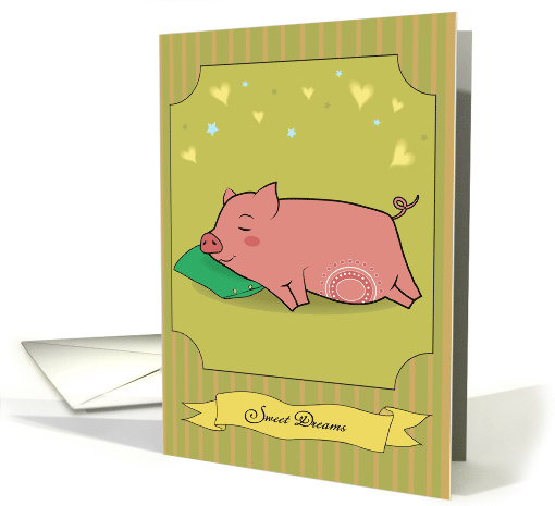Sleeping cute pig with green pillow card (1431068)