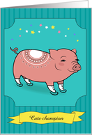 Funny pink pig with white indian patterns and skates card