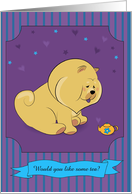 Cute puppy Chow-chow with teapot card