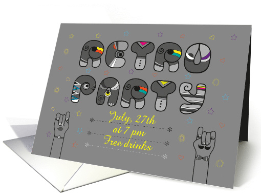 Retro Party Invitation. Artistic vintage gray font. card (1434540)