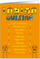 Indian cuisine. Artistic vintage font. card