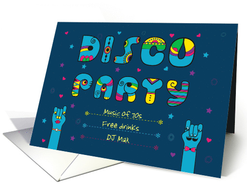 Disco Party Invitation. Artistic vintage font. card (1440878)