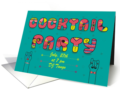Cocktail Party Invitation. Artistic retro font. Custom text card