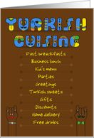Turkish cuisine. Artistic vintage font. Artistic font. Custom text card