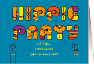 Hippie Party Invitation. Artistic retro font. Custom text card