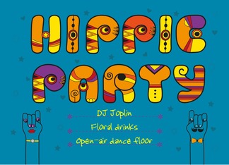 Hippie Party Invitation. Artistic retro font. Custom text