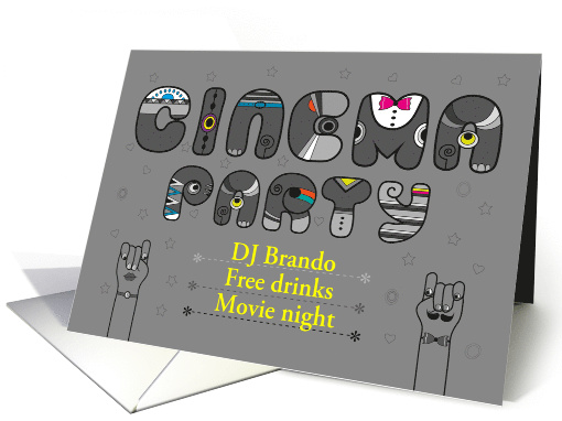 Cinema Party Invitation. Artistic retro font. Custom text card