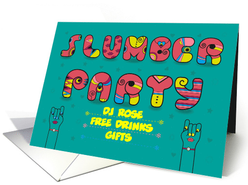 Slumber Party Invitation. Artistic retro font. Custom text card