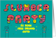 Slumber Party Invitation. Artistic retro font. Custom text card