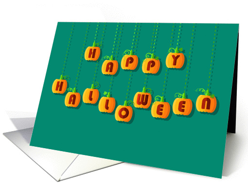 Halloween card. Yellow and orange pumpkins font. Happy Halloween card
