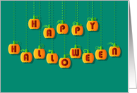 Halloween card. Yellow and orange pumpkins font. Happy Halloween card