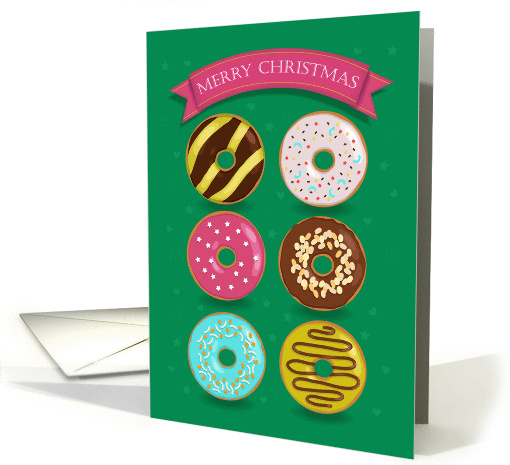 Festive card. Merry Christmas. Six colorful donuts. card (1455574)